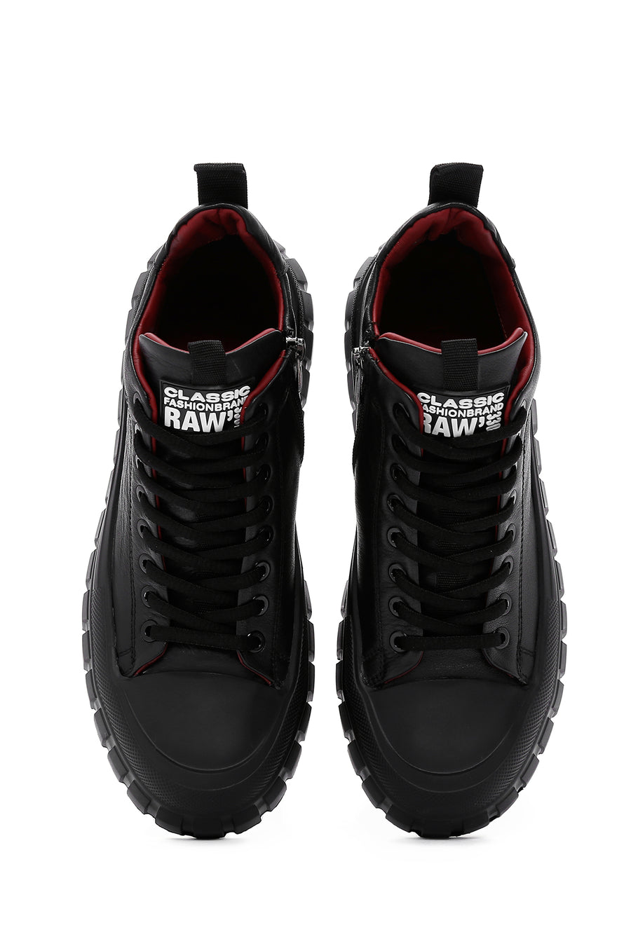 Erkek Siyah Kalın Tabanlı Deri Blekli Sneaker Bot