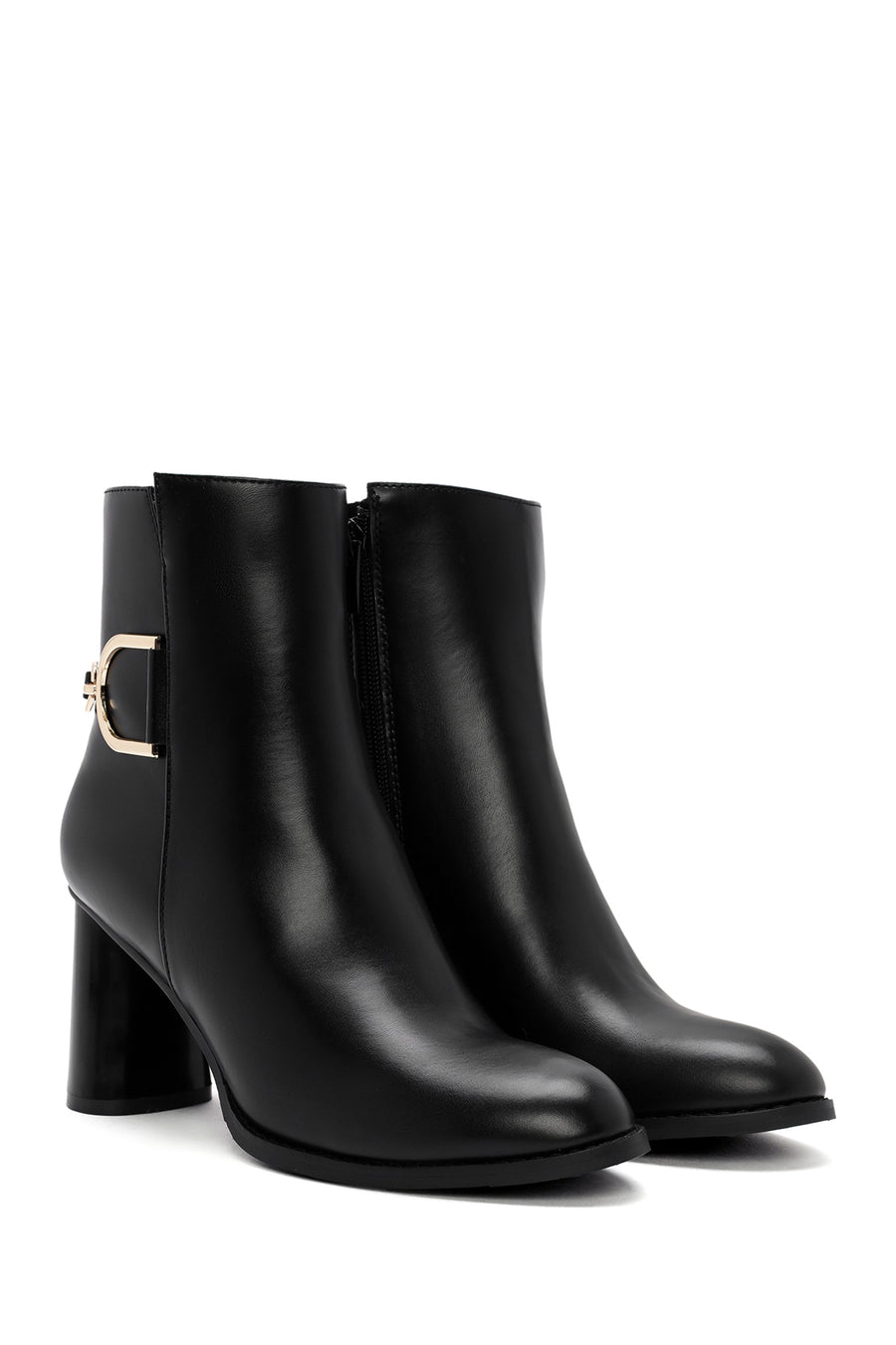 Women's Black Accessory Detailed Zippered Thick Heeled Boots