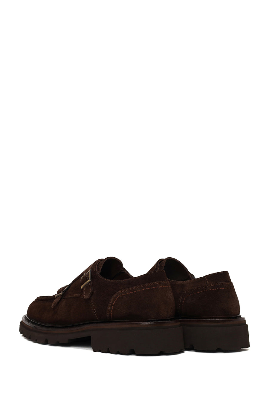 Male Brown Double-Buckle Thick-Soled Suede Casual Shoes