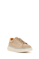 Men's Beige Lace-Up Thick-Sole Suede Leather Sneakers | Derimod