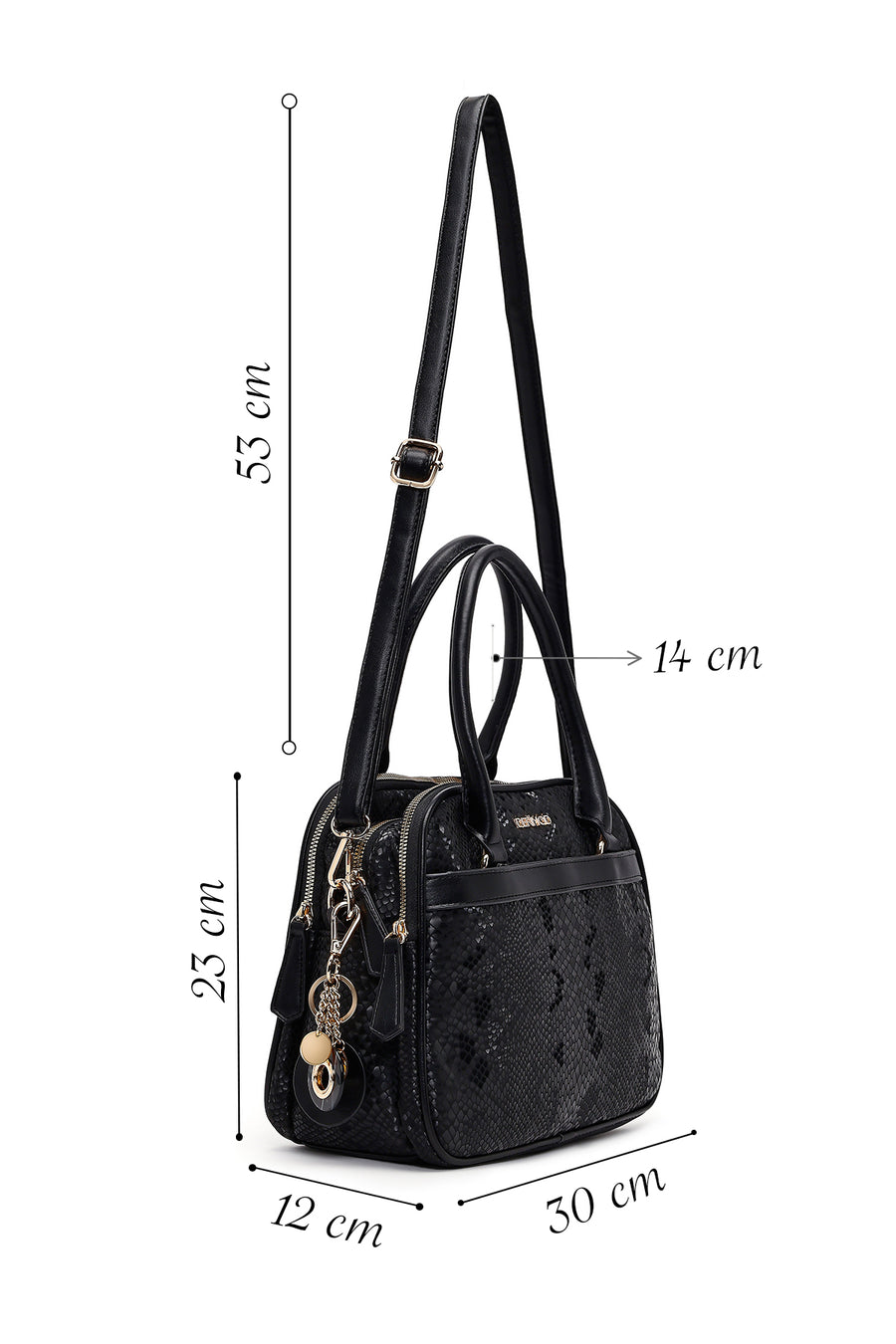 Woman Black Long-Strap Printed Shoulder Bag