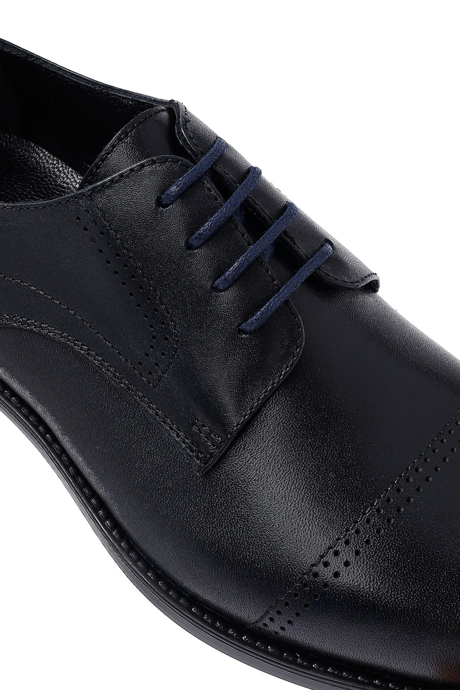 Men's Navy Blue Lace-Up Leather Classic Shoes