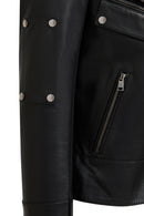 Roma Women's Black Biker Leather Jacket | Derimod
