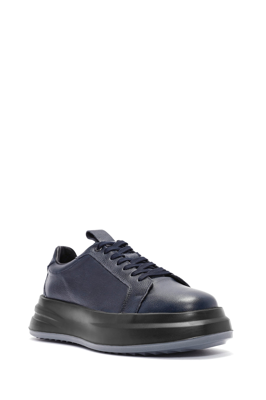 Men's Navy Blue Lace-Up Leather Sneaker