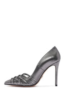 Women's Anthracite Thin Heel Metallic Leather Stiletto | Derimod