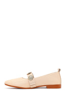 Women's Beige Stoned Leather Ballerinas | Derimod