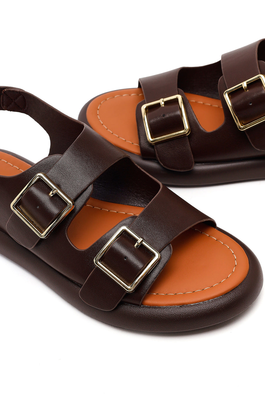 Women's Brown Double Buckle Sandals