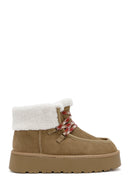 Woman Tan Thick-Soled Suede Leather Teddy Bot | Derimod