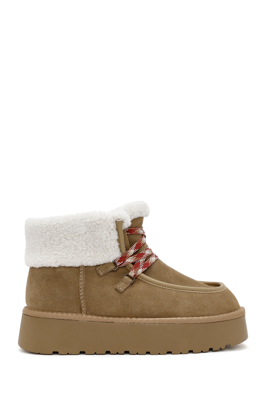 Woman Tan Thick-Soled Suede Leather Teddy Bot 25WFD405010 | Derimod