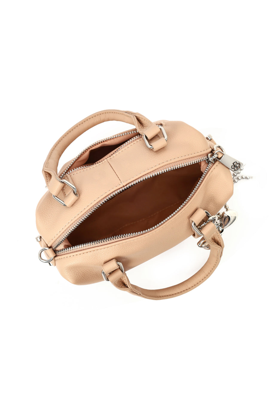 Women's Beige Long Strap Charm Mini Shoulder Bag