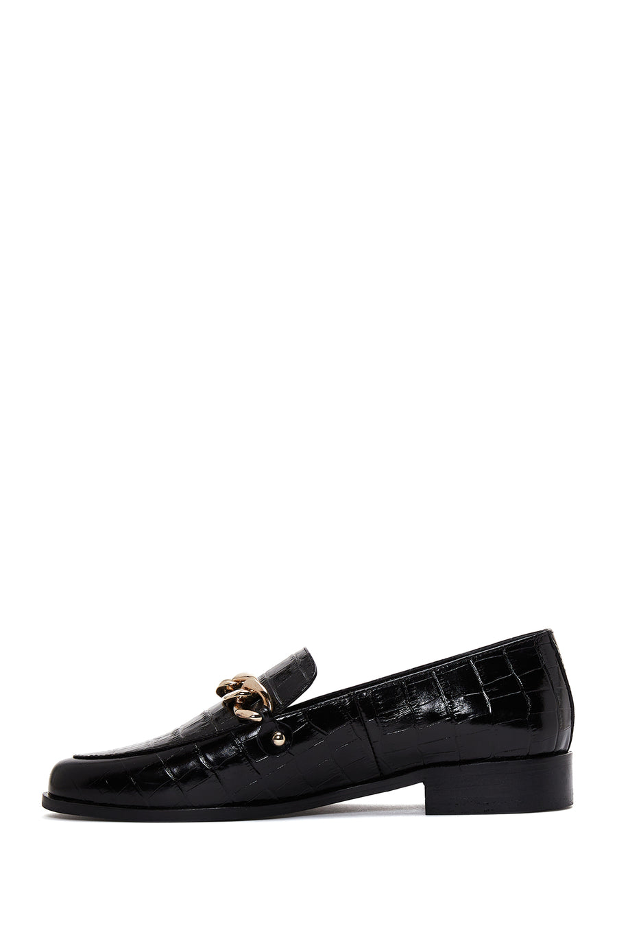 Kadın Siyah Deri Kroko Klasik Loafer