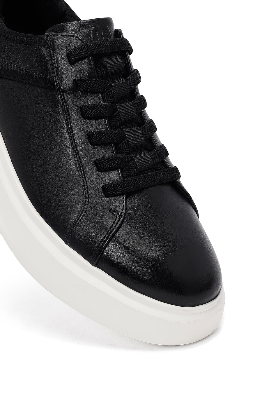 Erkek Siyah Bağcıklı Kalın Tabanlı Deri Sneaker