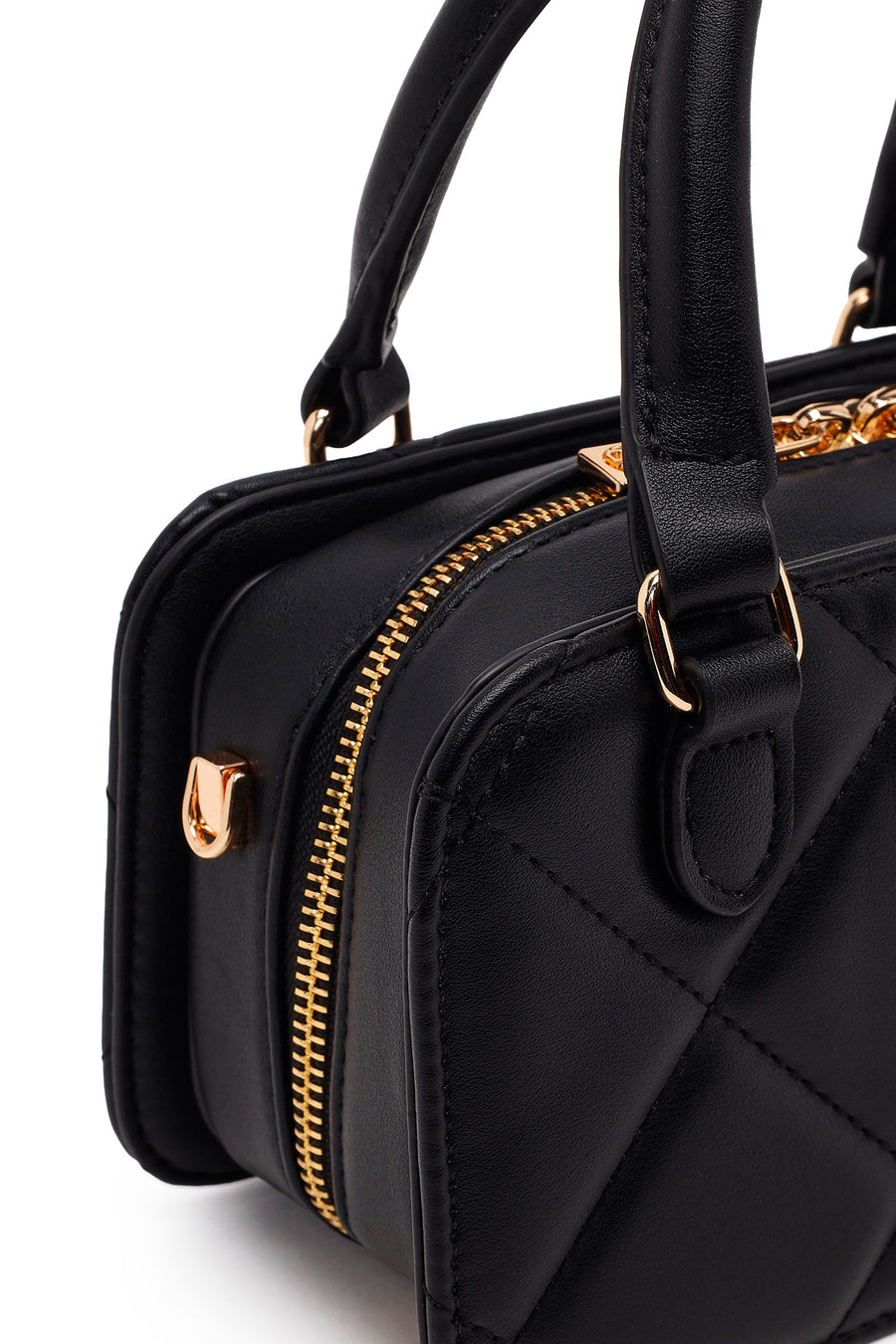Woman Black Long-Strap Quilted Charmed Mini Shoulder Bag