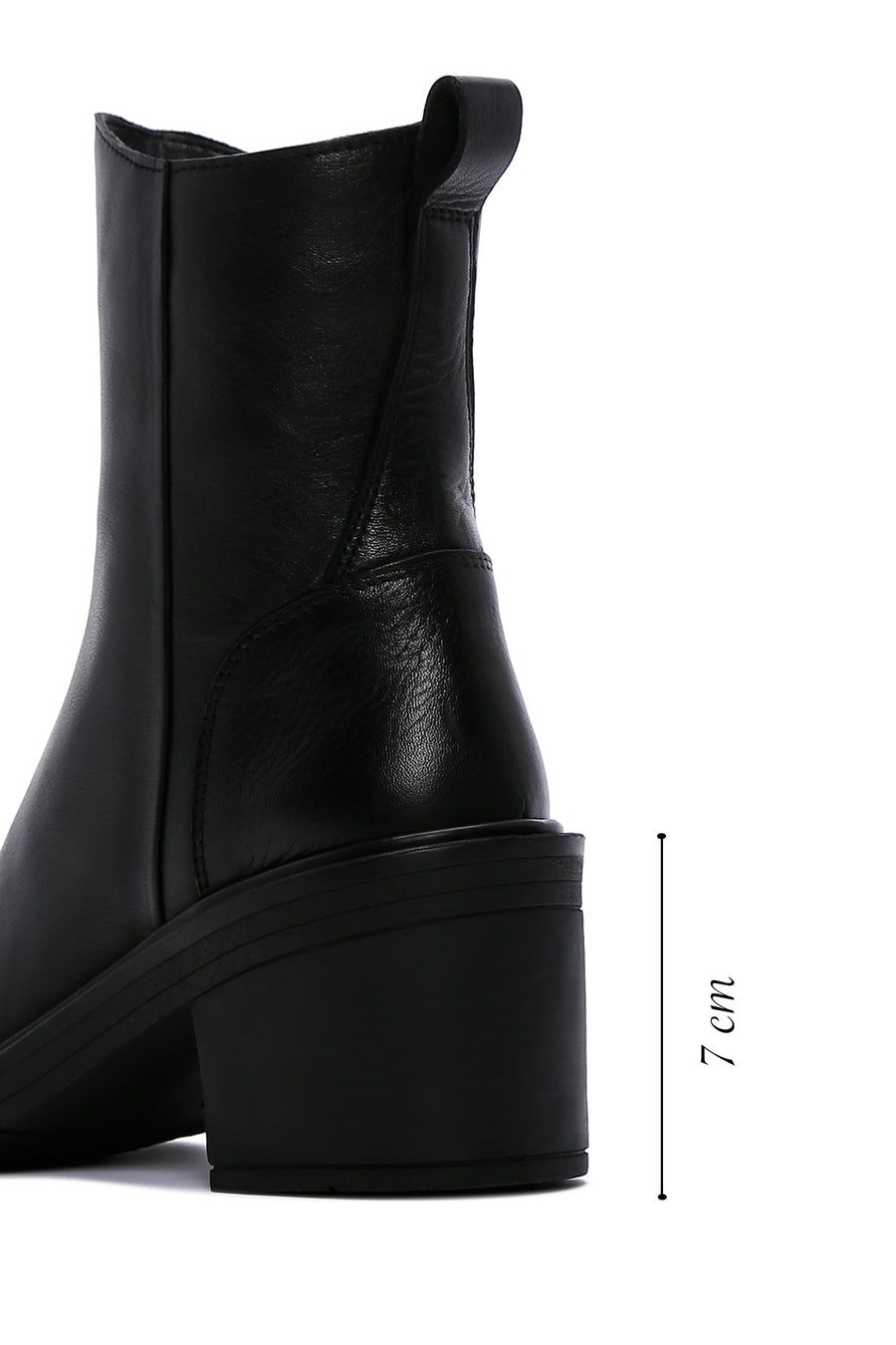 Women's Black Leather Zippered Heeled Boots