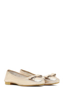 Women's Gold Metallic Leather Ballet Flat | Derimod