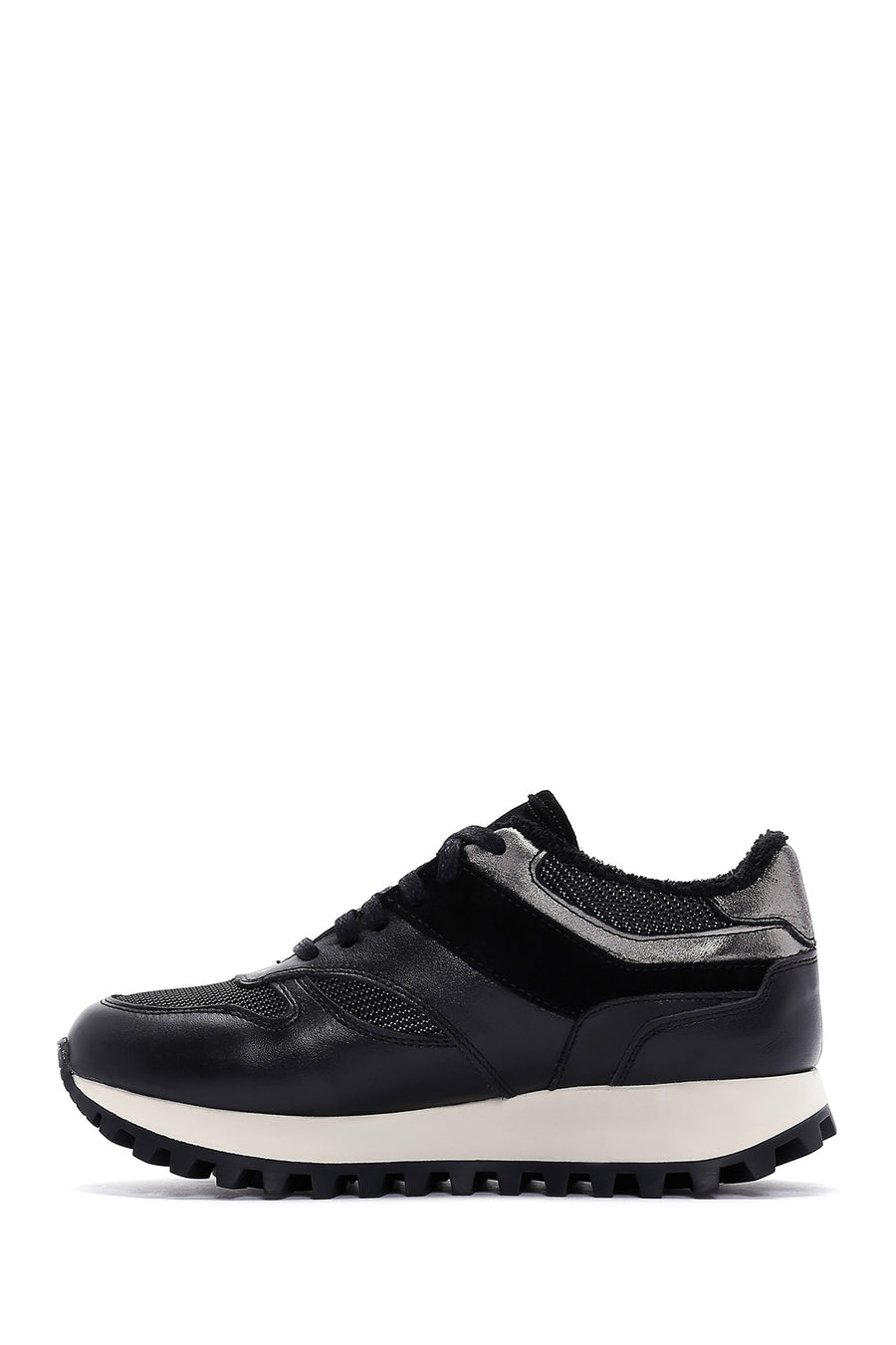 Kadın Siyah Kalın Tabanlı Deri Sneaker