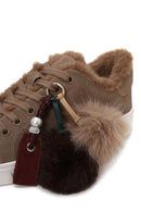 Kadın Vizon Bağcıklı Charmlı Süet Deri Teddy Sneaker | Derimod