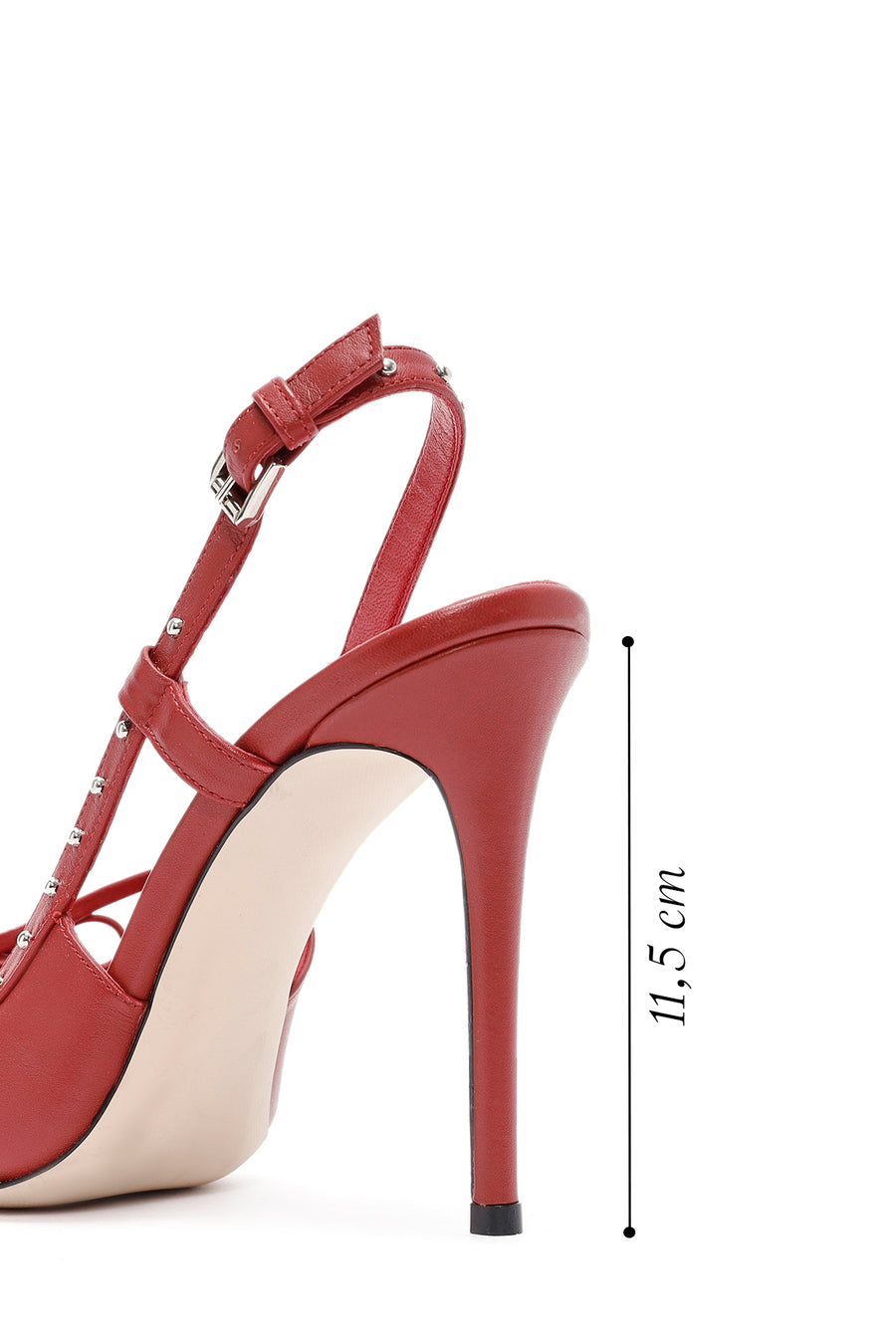 Women's Red Slingback High Thin Heel Leather Shoes