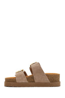 Woman Mink Double-Buckle Thick-Soled Suede Slipper | Derimod