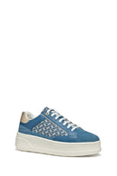 Geox Women Blue D Spherica Ecub - 2 B - Em.Te + Water Laced Patterned Thick Soled Leather Sneaker | Derimod