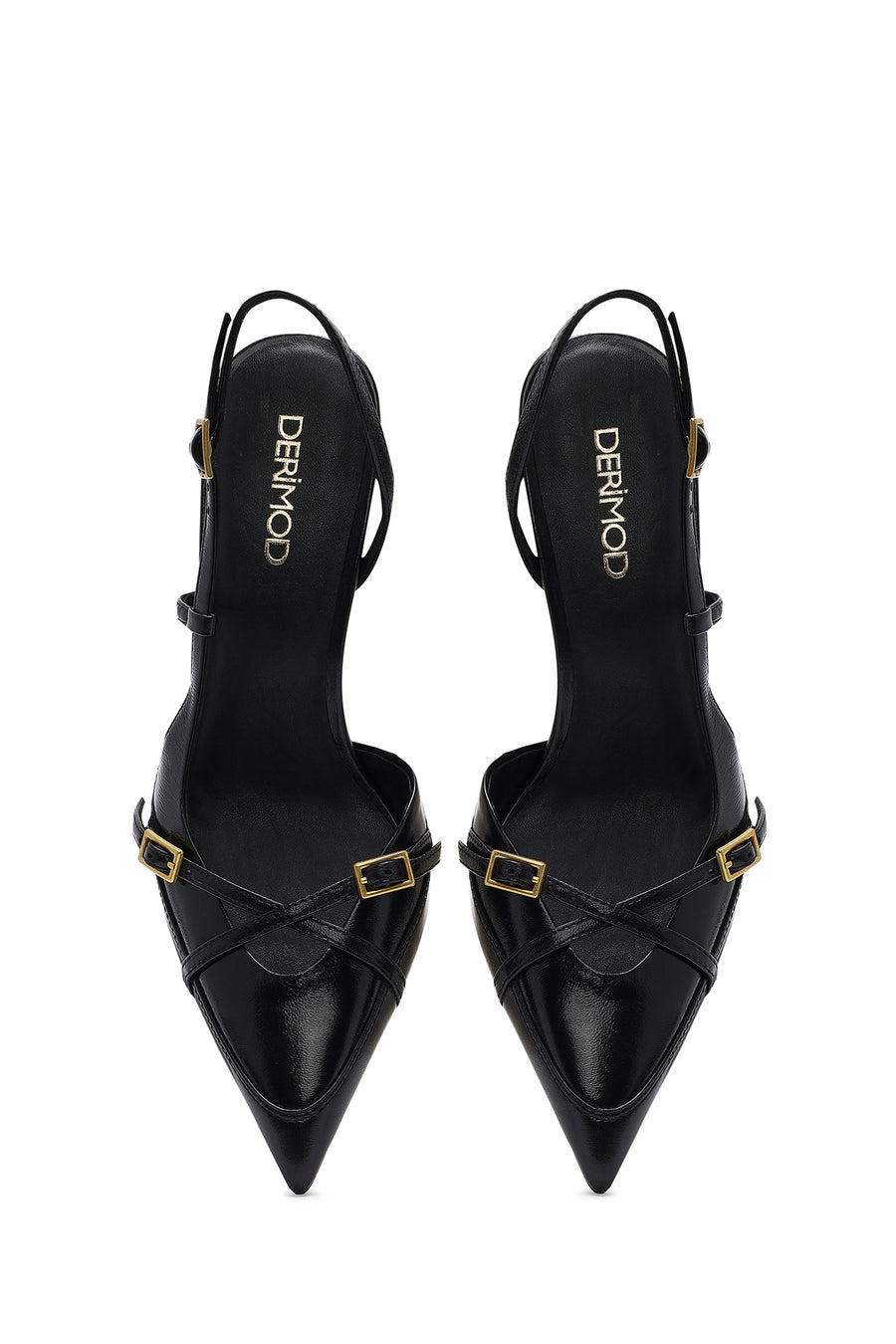 Women's Black Open Back Thin Heeled Leather Shoes