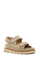 Women's Beige Strapped Chunky Sole Suede Leather Sandals | Derimod