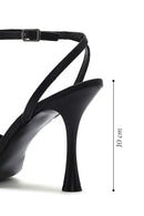 Women's Black Ankle Strap Thin High Heel Patterned Leather Sandals | Derimod