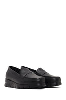 Kadın Siyah Dolgu Topuklu Deri Comfort Loafer | Derimod