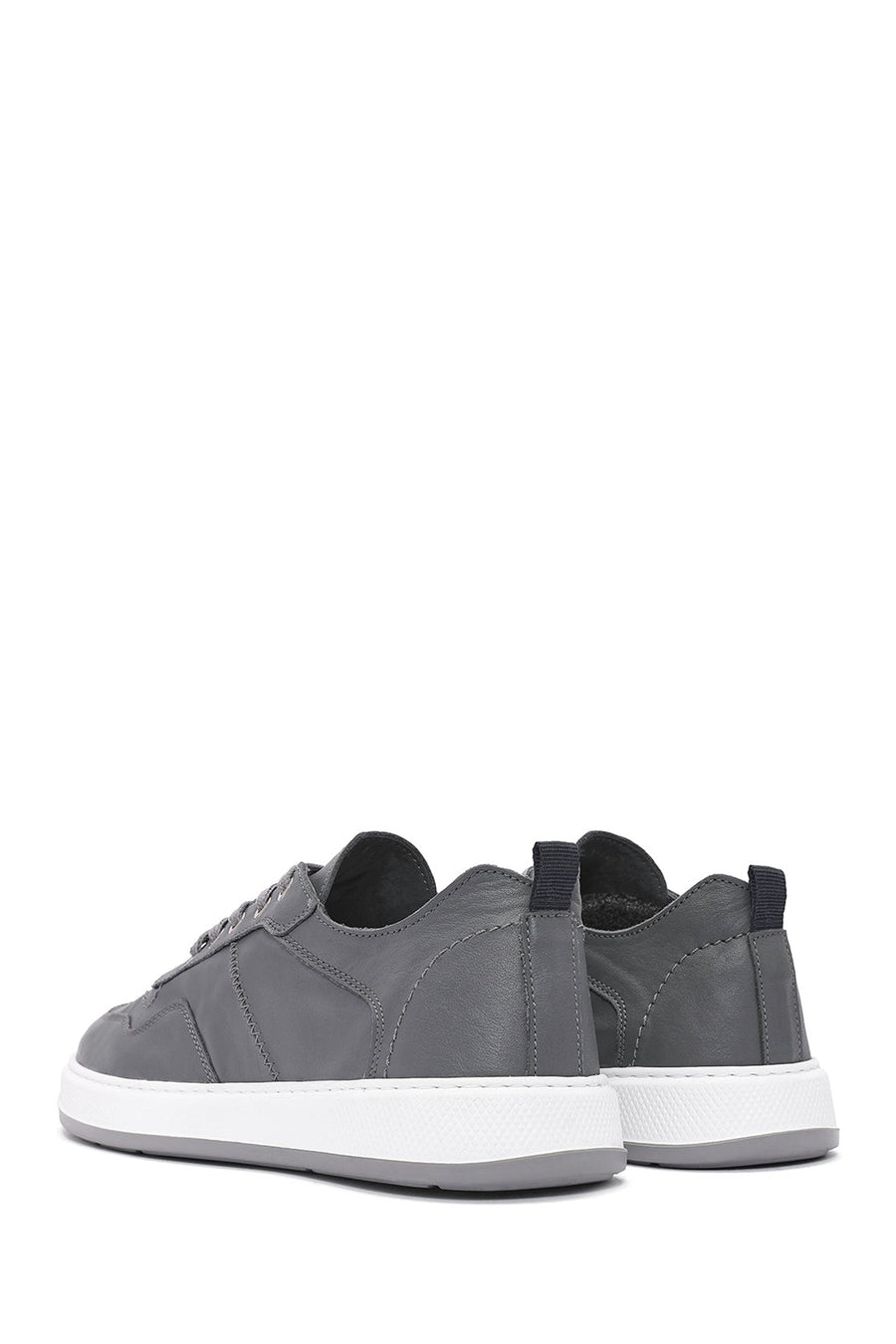 Erkek Gri Bağcıklı Deri Sneaker
