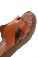 Women's Orange Thick Soled Leather Slippers | Derimod