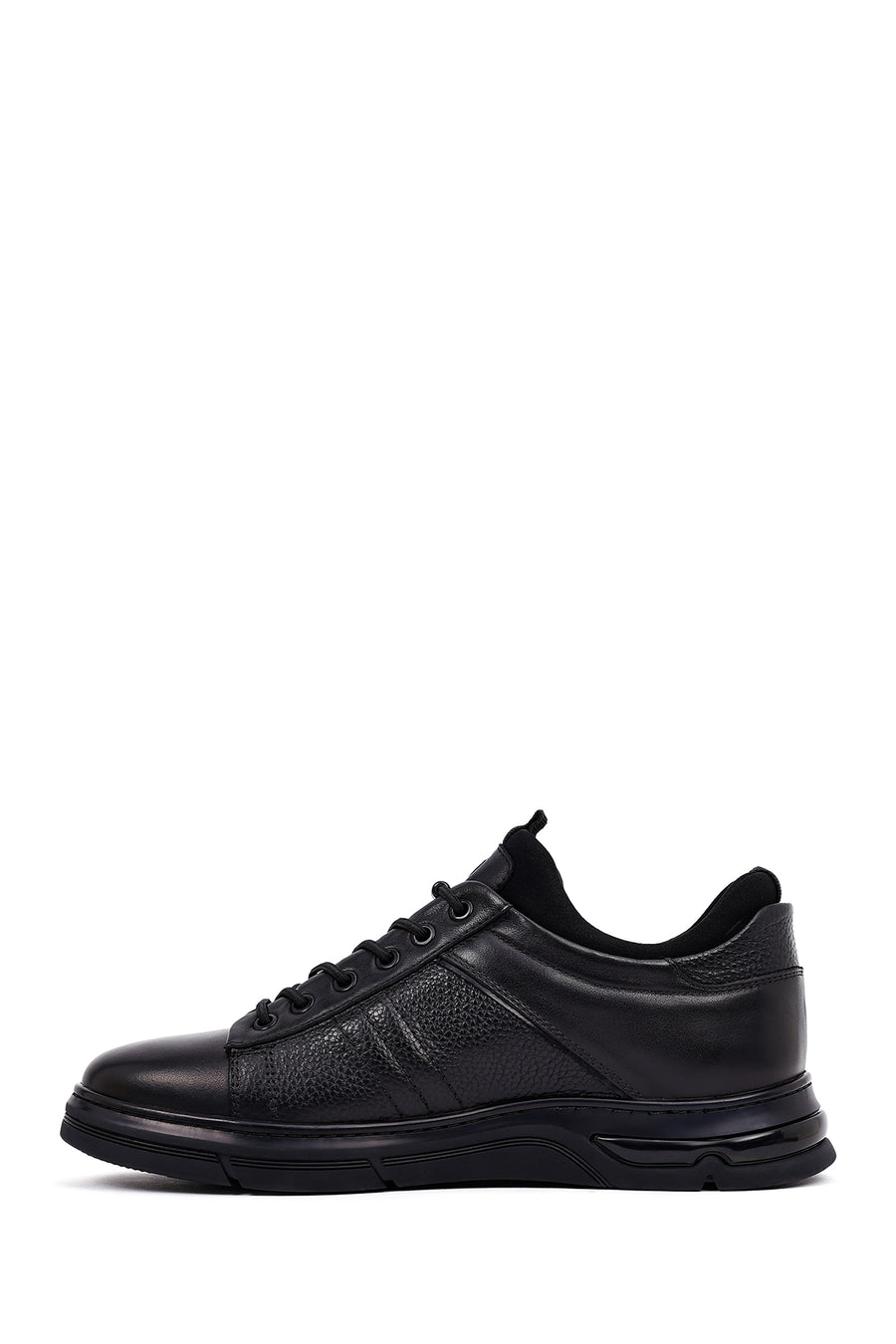 Erkek Siyah Bağcıklı Deri Casual Sneaker