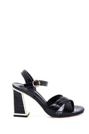 Women's Black Printed Heeled Sandals | Derimod