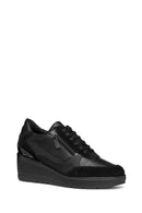 Geox Women's Black Lace-Up Wedge Heeled Sneakers | Derimod