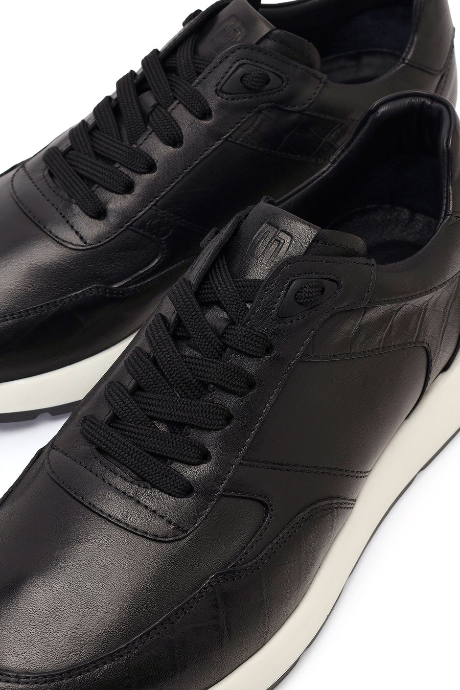 Erkek Siyah Bağcıklı Deri Sneaker