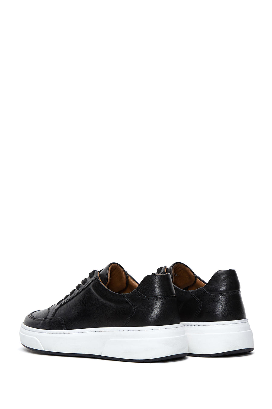 Erkek Siyah Bağcıklı Deri Sneaker