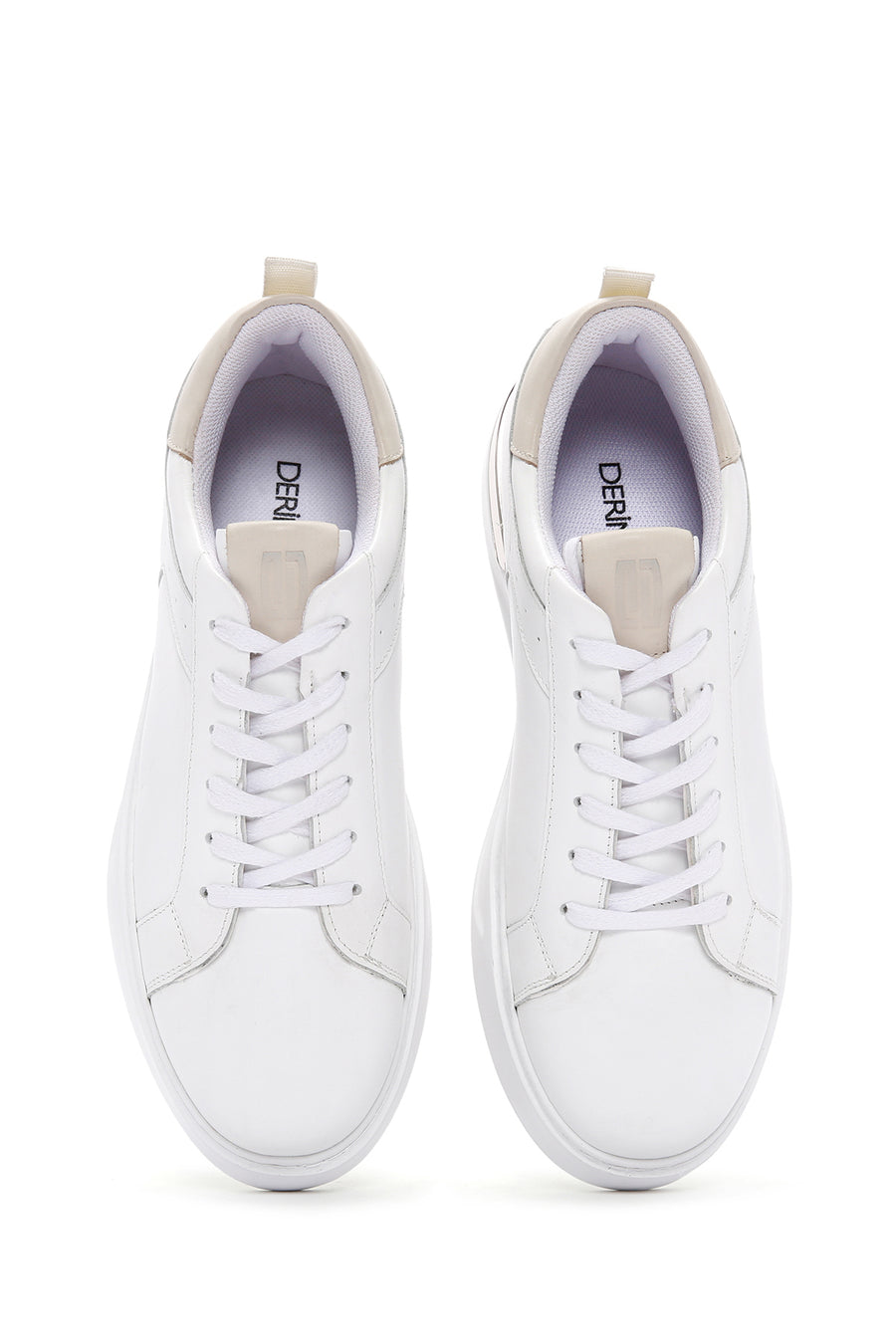 Erkek Beyaz Bağcıklı Deri Sneaker