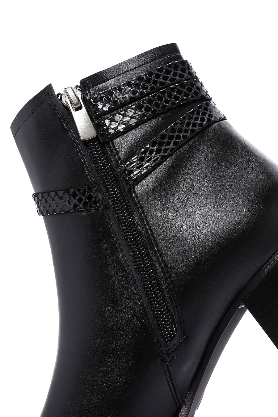 Women's Black Zippered Heeled Casual Boots