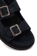 Male Black Strap Suede Slipper | Derimod