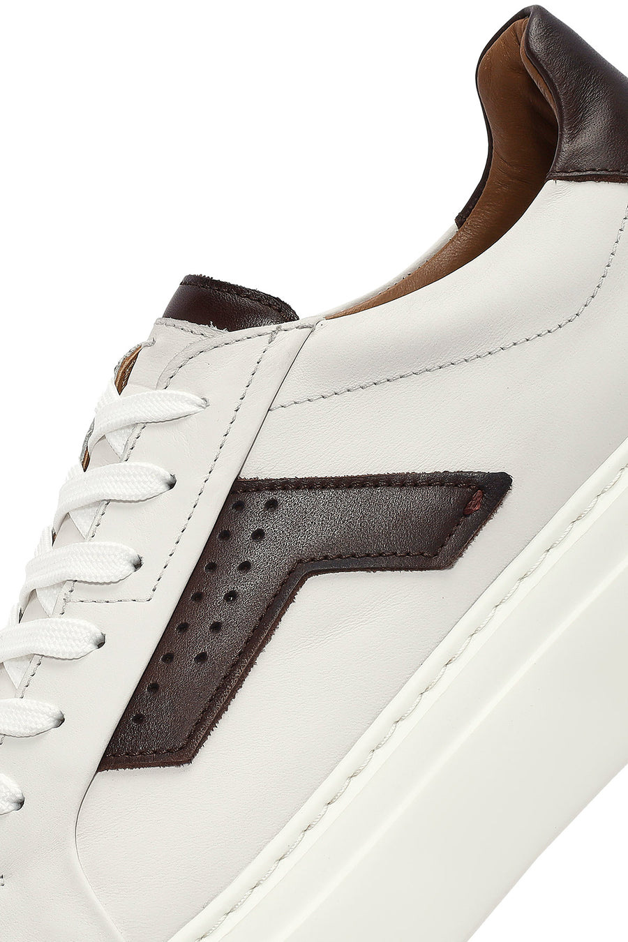 Erkek Beyaz Bağcıklı Kalın Tabanlı Deri Sneaker