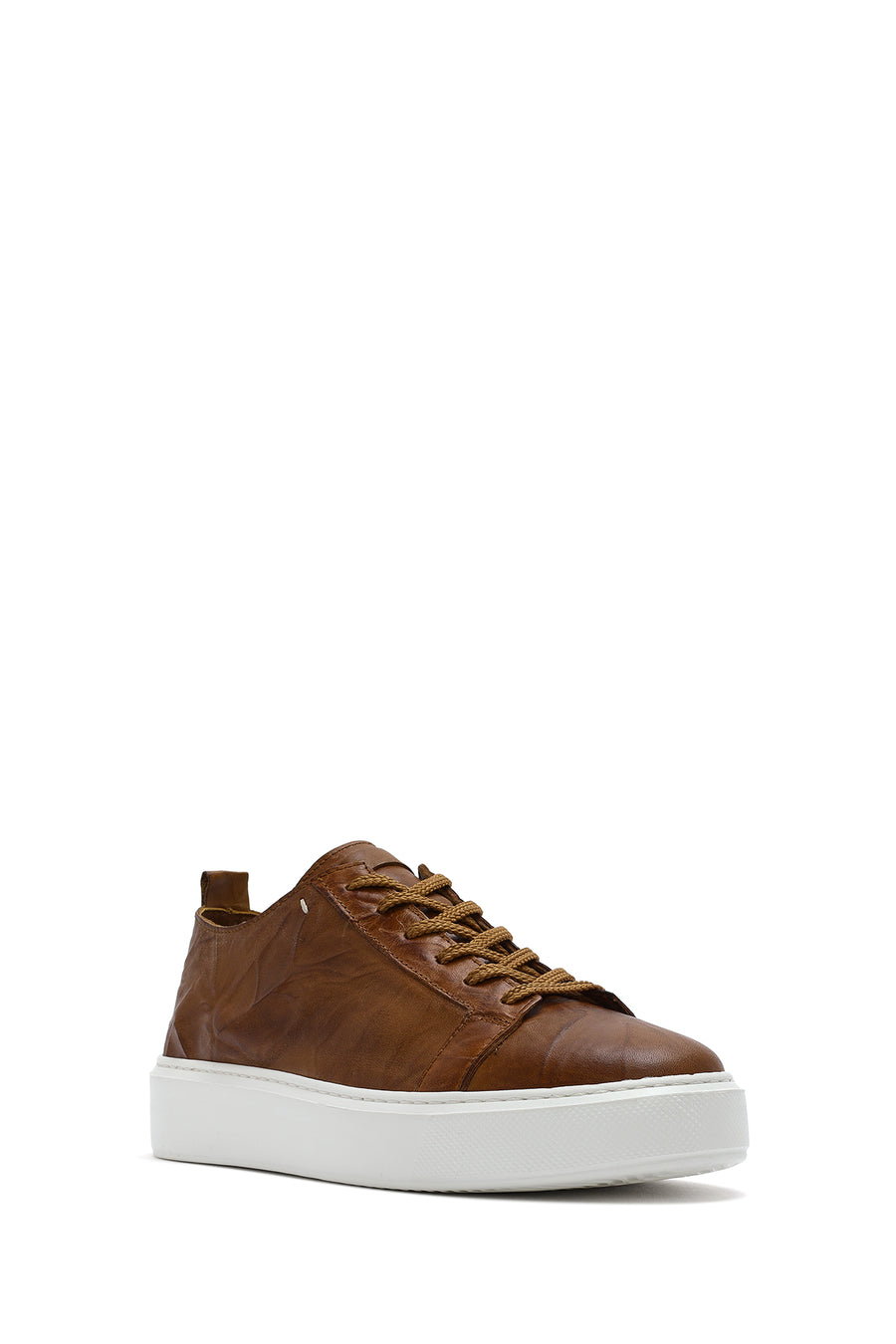Men's Tan Lace-Up Chunky Sole Printed Leather Sneaker