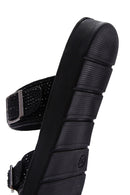 Women's Black Double Buckled Stoned Slippers | Derimod