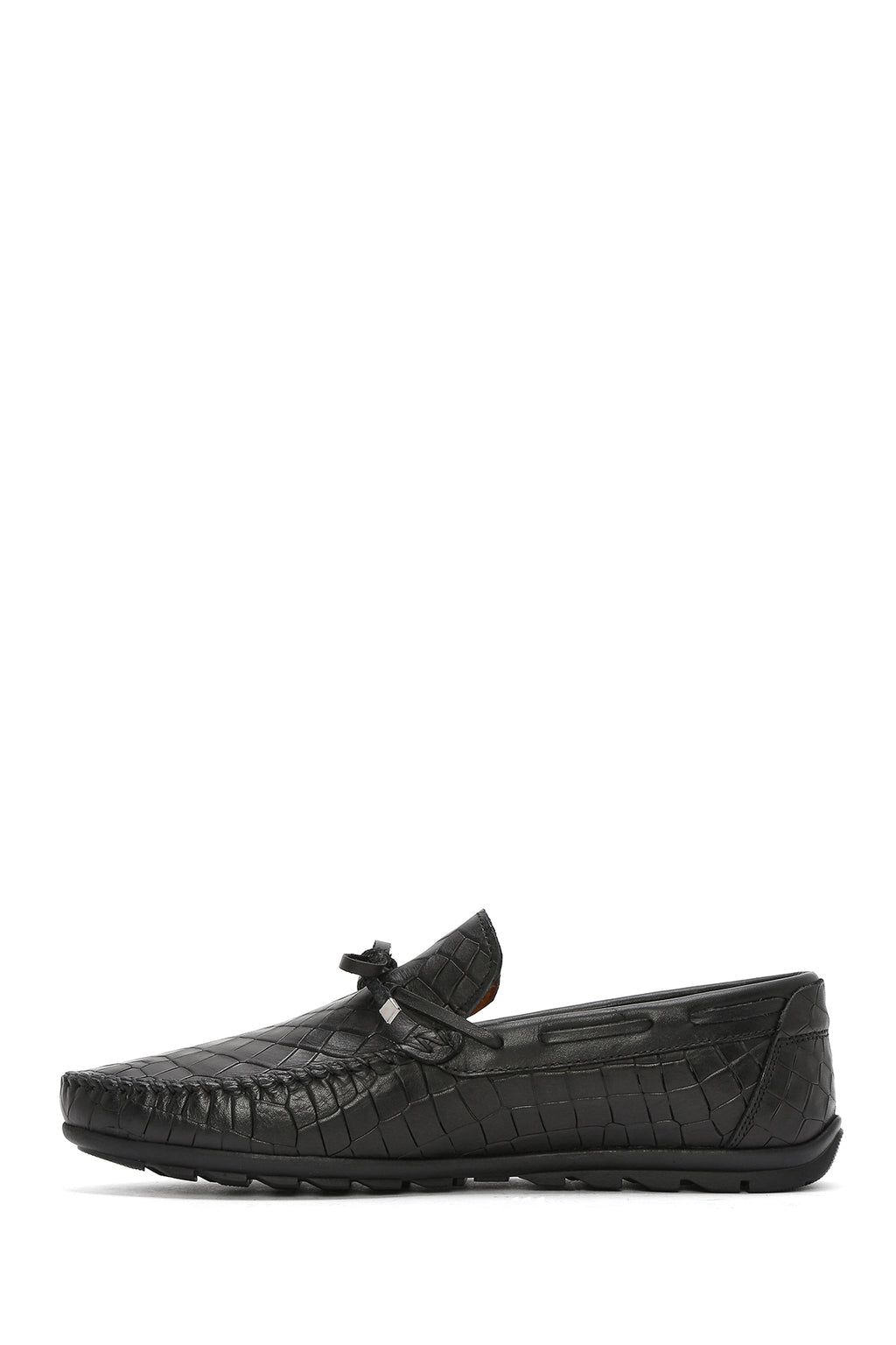 Erkek Siyah Kroko Desenli Deri Casual Loafer