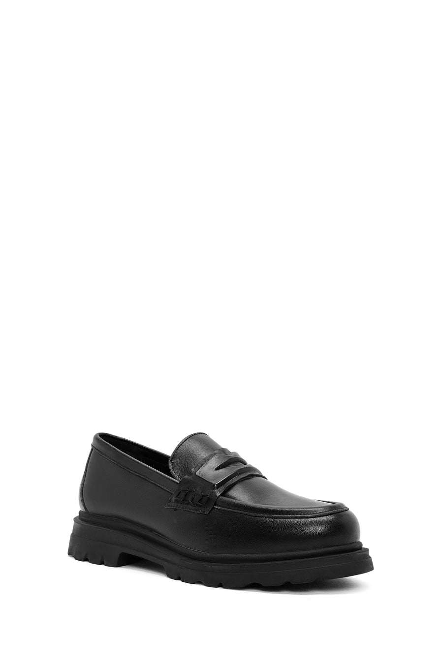 Women's Black Leather Masculine Loafer