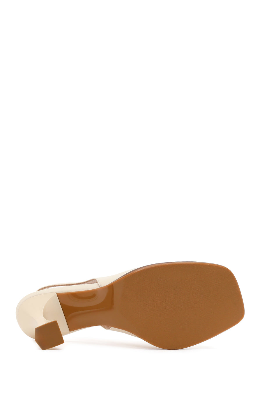 Woman Cream Thick-Heeled Leather Sandal