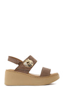 Woman Mink Wedge Heel Ankle Elastic Suede Comfort Sandal | Derimod