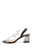 Women's Black Stone Transparent Heeled Sandals | Derimod