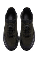 Men's Khaki Lace-Up Nubuck Leather Casual Sneaker | Derimod