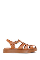 Women's Tan Ankle Strap Leather Comfort Sandals | Derimod