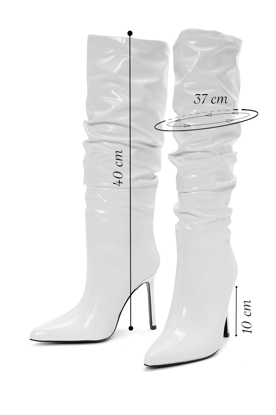 Women's White Thin Heeled Patent Leather Boots