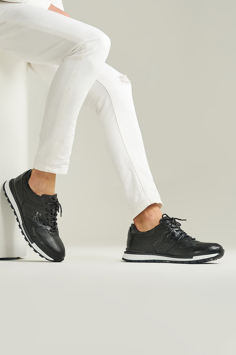 Kroko Desenli Erkek Deri Sneaker